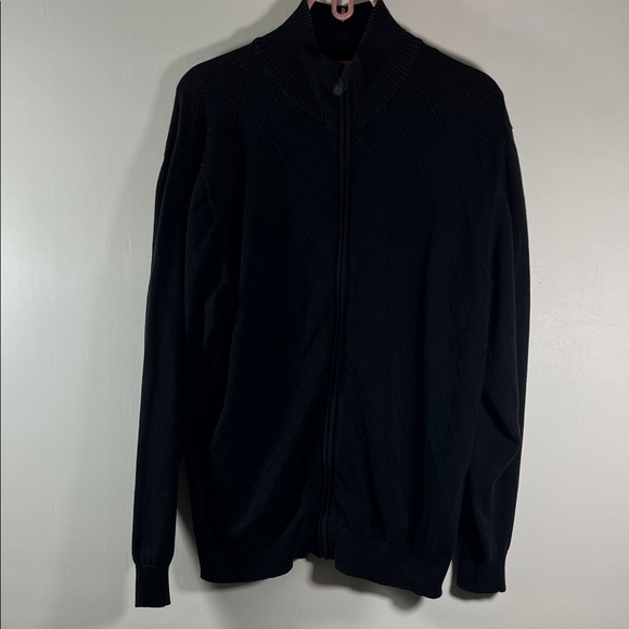 PGA Tour Other - PGA Tour Men's Black Zip-Up Jacket Size L 100% Cotton Ribbed Collar Cuffs & Hem